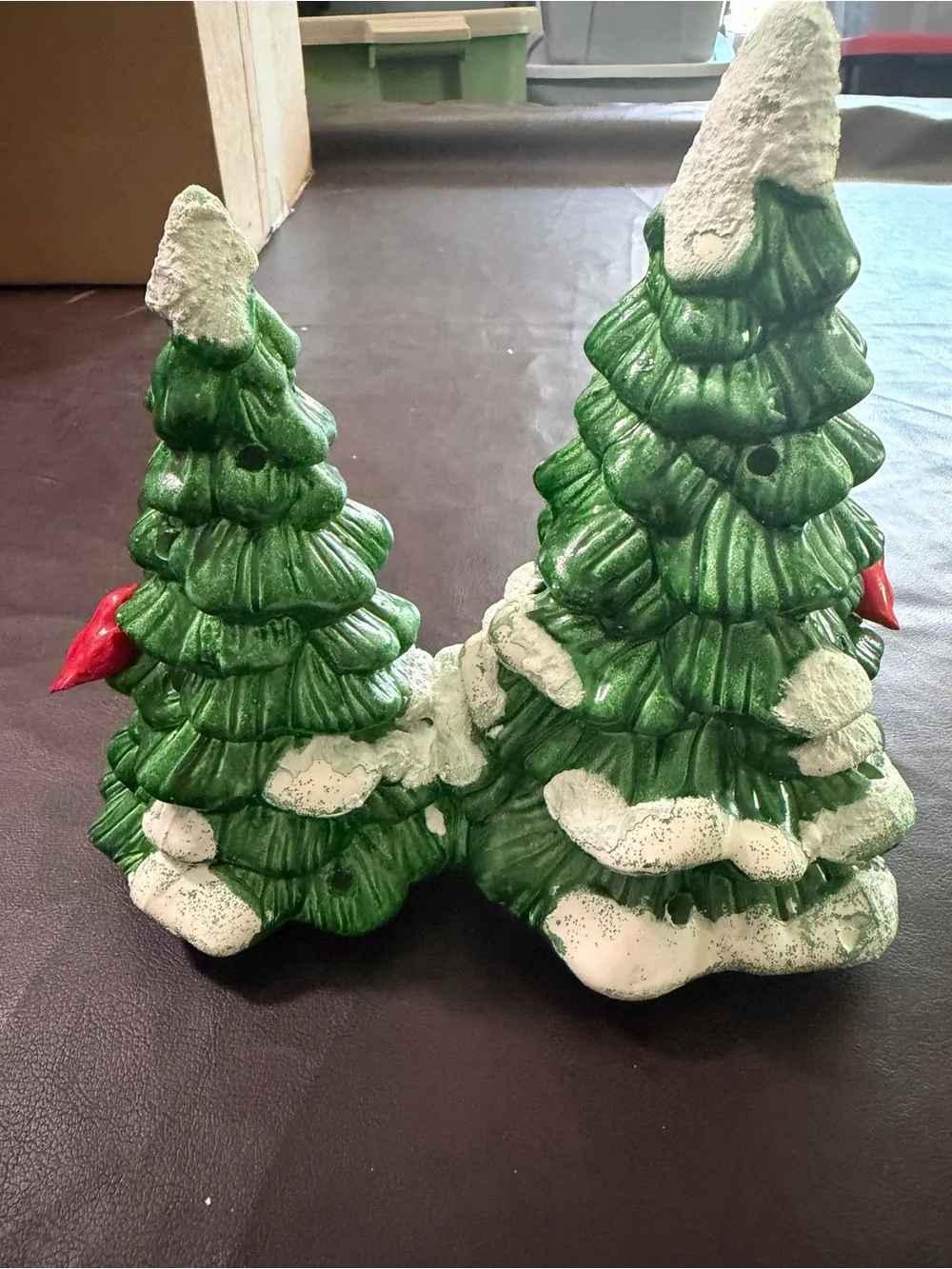 Department 56 Green Double Ceramic Christmas Tree Figurine with Red Birds